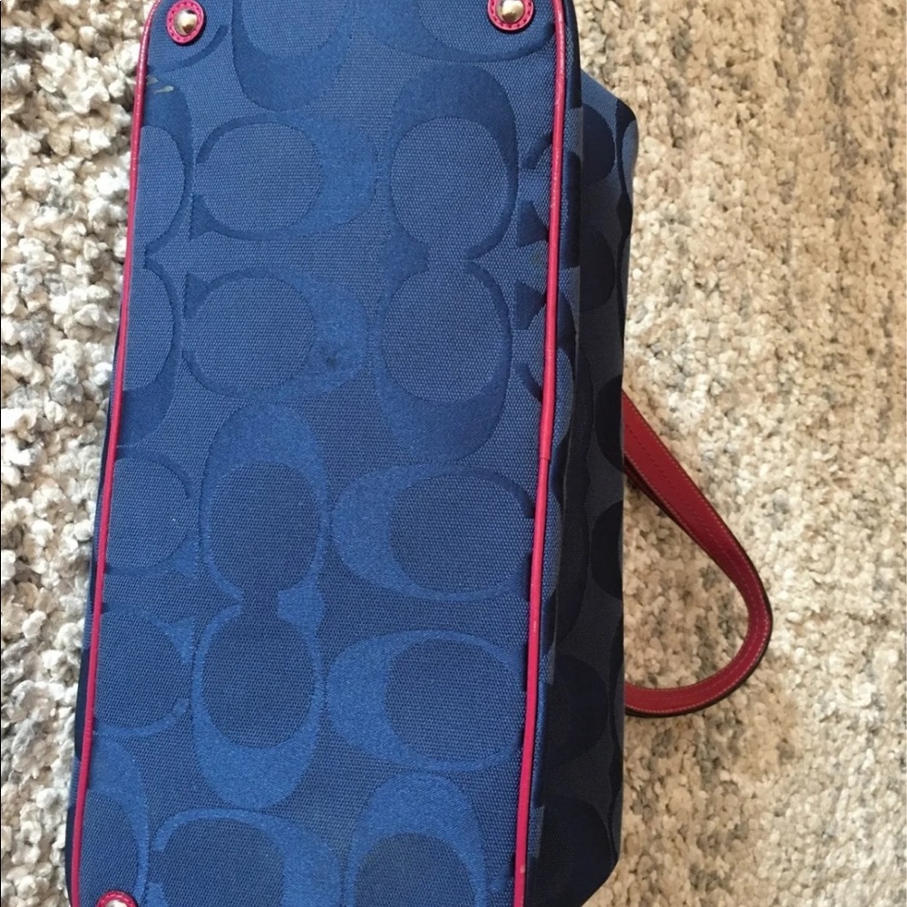 Coach Navy Signature Tote with Hot Pink Trim - Picture 13 of 16